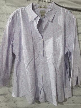L.L. Bean Lavender and White Floral Button-Up Shirt